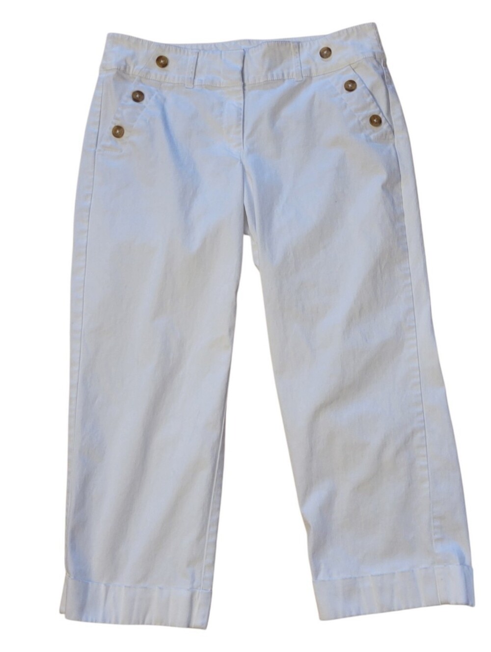 WHBM‎ White Nautical Flat Front Crop Pants Size 8